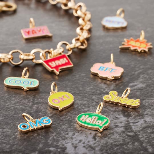 12 Pack: Enamel Words Charm Mix by Bead Landing™